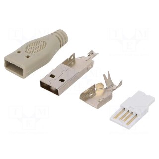 Plug | USB A | male | for cable | soldering | PIN: 4 | straight | grey