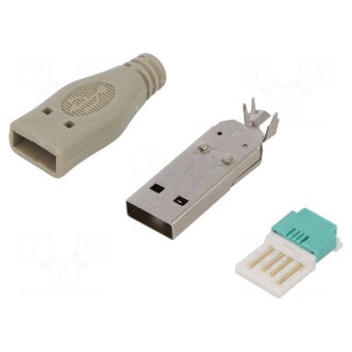 Plug | USB A | male | for cable | without tools | PIN: 4 | straight | grey
