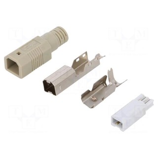 Plug | USB B | male | for cable | soldering | PIN: 4 | straight | grey