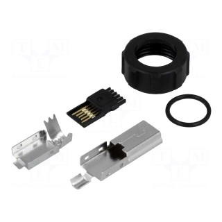 Plug | USB B mini | for cable | soldering | straight | for overmolding