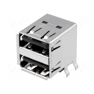 Socket | USB A | on PCBs | THT | PIN: 4 | angled 90° | double | USB 2.0