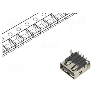 Socket | USB A | THT | PIN: 4 | angled 90° | USB 2.0 | 3A