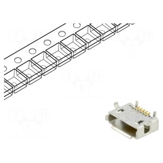 Socket | USB AB micro | on PCBs | SMT | PIN: 5 | horizontal | reel