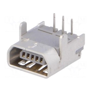 Socket | USB AB mini | on PCBs | THT | PIN: 5 | angled 90°