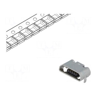 Socket | USB B micro | on PCBs | SMT | PIN: 5 | horizontal | USB 2.0