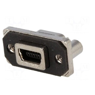 Socket | USB B mini | MUSB | on PCBs,for panel mounting,screw | THT