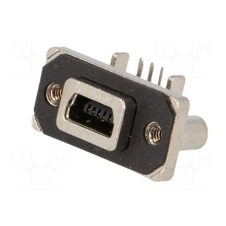 Socket | USB B mini | MUSB | for panel mounting,screw | THT | USB 2.0