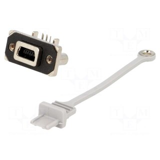 Socket | USB B mini | MUSB | for panel mounting,screw | THT | USB 2.0
