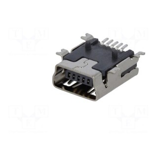 Socket | USB B mini | on PCBs | SMT | PIN: 5 | horizontal | USB 2.0 | 1A