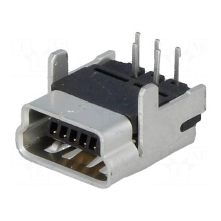 Socket | USB B mini | on PCBs | THT | PIN: 5 | angled 90°