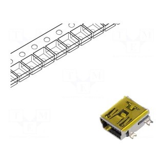Socket | USB B mini | SMT | PIN: 5 | horizontal | tape | 750pcs.