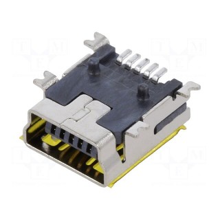 Socket | USB B mini | SMT | PIN: 5 | horizontal | tape | 750pcs.