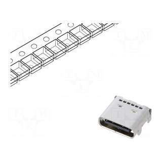Socket | USB C | SMT | PIN: 24 | horizontal | top board mount | USB 3.2