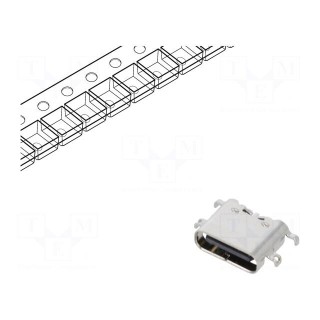 Socket | USB C | SMT | PIN: 6 | horizontal | middle board mount | 3A