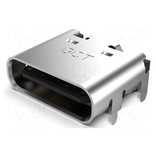 Socket | USB C | SMT | PIN: 16 | horizontal | top board mount | USB 2.0