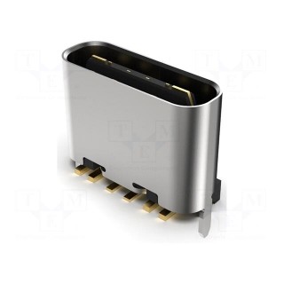 Socket | USB C | SMT | PIN: 6 | vertical | top board mount | 3A