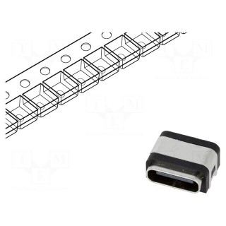Socket | USB C | SMT | PIN: 16 | horizontal | top board mount | USB 2.0