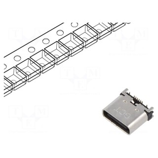 Socket | USB C | SMT | PIN: 16 | vertical | top board mount | USB 2.0 | 5A