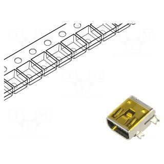 Socket | USB C | SMT | PIN: 5 | horizontal