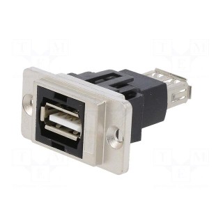 Coupler | DUALSLIM | gold-plated | USB A socket,both sides | 29mm