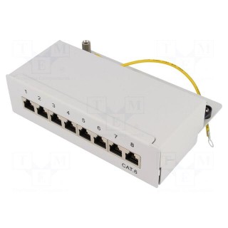 Patch panel | RJ45 | Cat: 6 | Colour: grey | IDC | Number of ports: 8