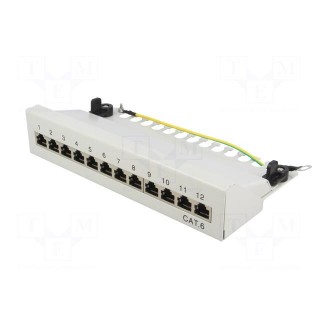 Patch panel | RJ45 | Cat: 6 | Colour: grey | Number of ports: 12