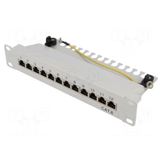 Patch panel | RJ45 | Cat: 6 | RACK | Colour: grey | Number of ports: 12