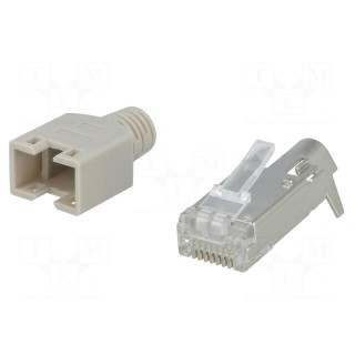 Plug | RJ45 | PIN: 8 | shielded,with strain relief | gold-plated | grey