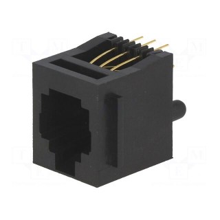 Socket | RJ12 | PIN: 6 | with panel stop blockade | gold-plated | THT