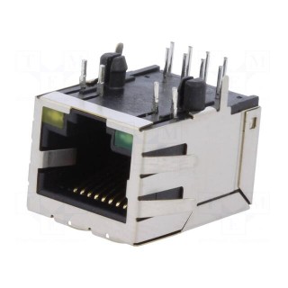 Socket | RJ45 | PIN: 8 | Cat: 5e | shielded | Layout: 8p8c | THT | angled