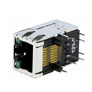 Socket | RJ45 | PIN: 8 | shielded,PoE,with LED | Layout: 8p8c | THT