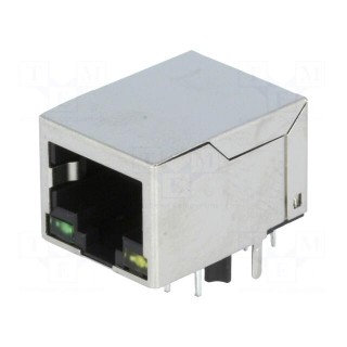 Socket | RJ45 | PIN: 8 | shielded,with LED | Layout: 8p8c | THT