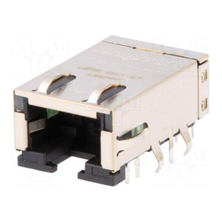 Socket | RJ45 | PIN: 8 | shielded,with LED | Layout: 8p8c | THT | angled