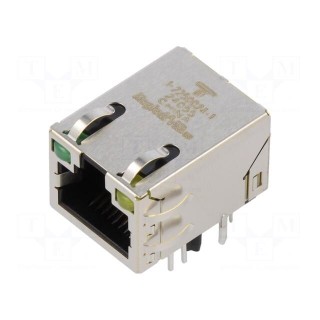 Socket | RJ45 | PIN: 8 | shielded,with LED | Layout: 8p8c | THT | angled
