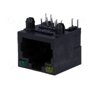 Socket | RJ45 | PIN: 8 | with LED | Layout: 8p8c | Locking: top latch | THT