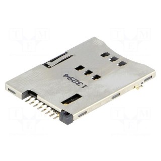 Connector: for cards | SIM | push-push | SMT | gold-plated | 500mA