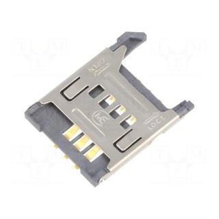 Connector: for cards | SIM | without ejector,with cover | SMT | PIN: 6