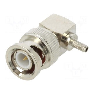 Plug | BNC | male | angled | 50Ω | RG174U,RG188(A),RG316U | crimped | PTFE