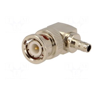 Plug | BNC | male | angled 90° | 50Ω | crimped | for cable | delrin (POM)