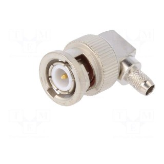 Plug | BNC | male | angled 90° | 50Ω | RG223,RG400 | soldering,crimped