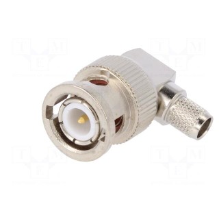 Plug | BNC | male | angled 90° | 50Ω | soldering,crimped | for cable