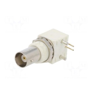 Socket | BNC | female | angled | 50Ω | THT | for panel mounting,on PCBs