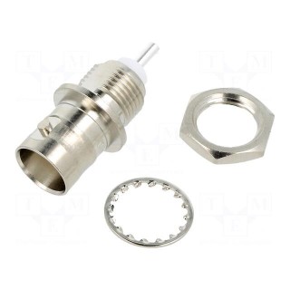 Socket | BNC | female | straight | 50Ω | soldering | PTFE | silver plated