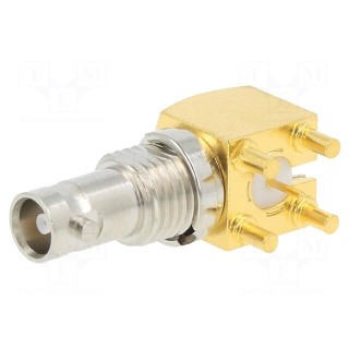 Socket | Micro BNC | female | angled 90° | 75Ω | THT | PTFE | gold-plated