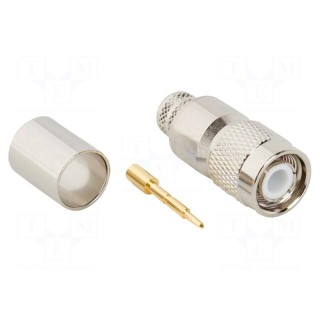 Plug | TNC | male | straight | 50Ω | soldering,crimped | for cable | PTFE