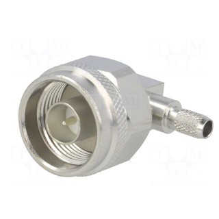 Plug | N | male | angled 90° | 50Ω | RG142,RG223,RG400 | for cable