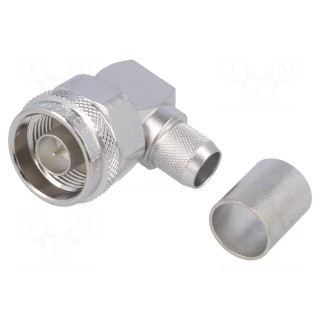 Plug | N | male | angled 90° | 50Ω | RG213 | soldering,crimped | for cable