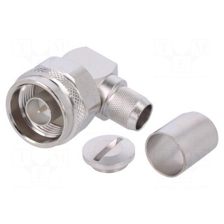 Plug | N | male | angled 90° | 50Ω | RG214,RG393 | soldering,crimped