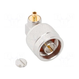 Plug | N | male | angled 90° | 50Ω | soldering | for cable | PTFE