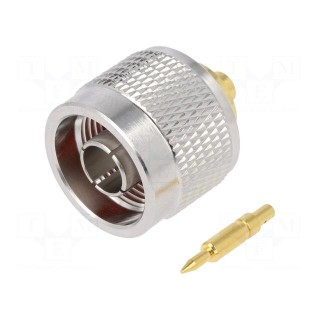 Plug | N | male | straight | 50Ω | soldering,crimped | for cable | PTFE
